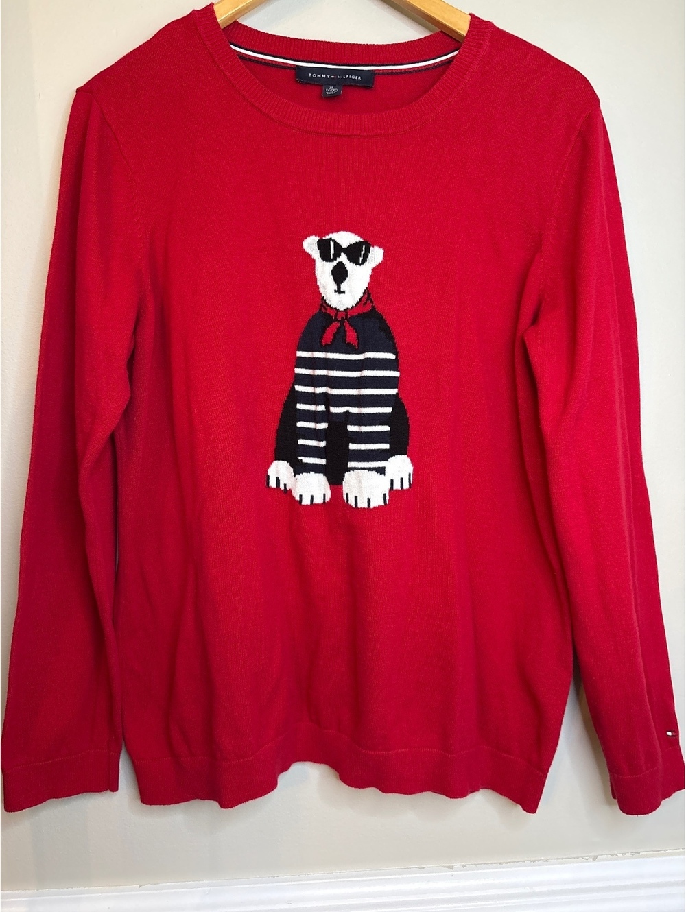 Tommy Hilfiger Red Polar Bear Cotton Crew Neck Sweater XL